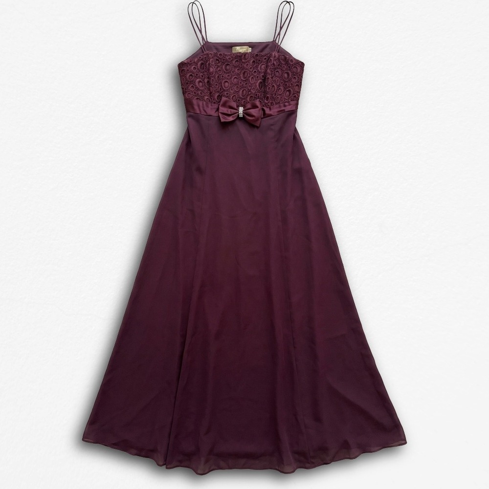 Aspeed Vintage Y2K Plum Purple Lace Bow Formal Gown Dress Made in USA Womens